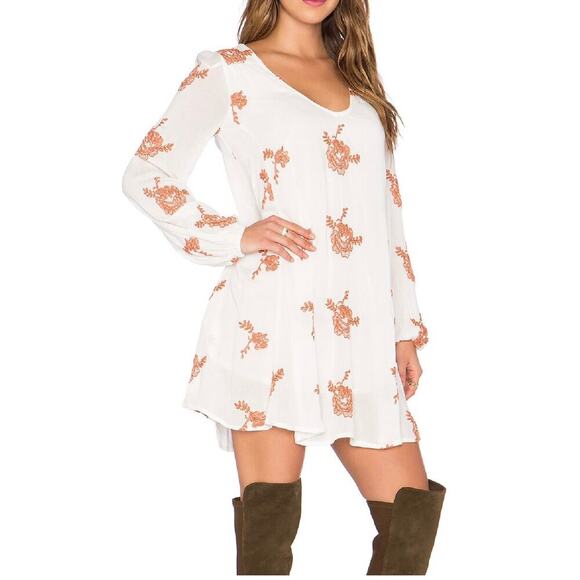 Free People Emmas Embroidered Dress Peasant Long Sleeve Ivory Combo Size Medium - Picture 1 of 9